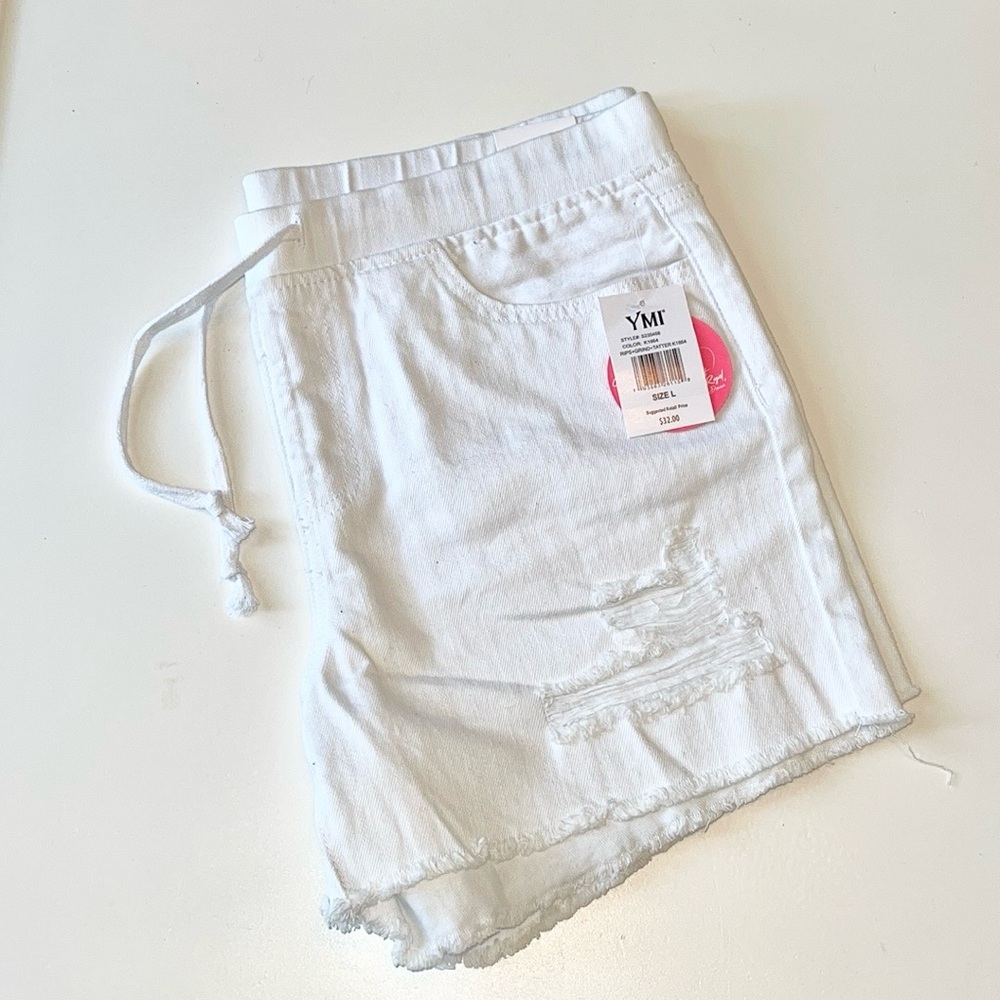 YMI White Denim Distressed Shorts